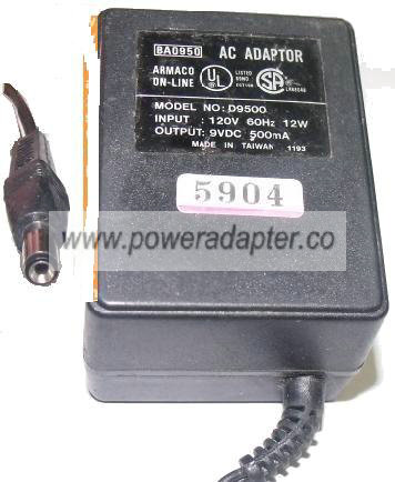 AIRMACO ON-LINE D9500 AC ADAPTER 9V 500mA DIRECT PLUG IN POWER S - Click Image to Close