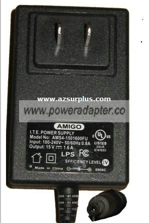 AMIGO AMS4-1501600FU AC ADAPTER 15VDC 1.6A -( ) 1.7x4.7mm 100-24