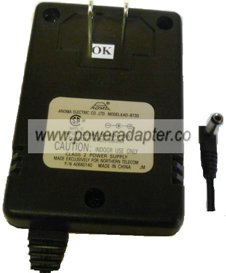 ANOMA AD-8730 AC ADAPTER 7.5VDC 600mA CLASS 2 POWER SUPPLY NORTE