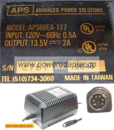APS APS66EA-117 AC ADAPTER 13.5Vdc 2A 6Pin MINI DIN 9mm POWER SU - Click Image to Close