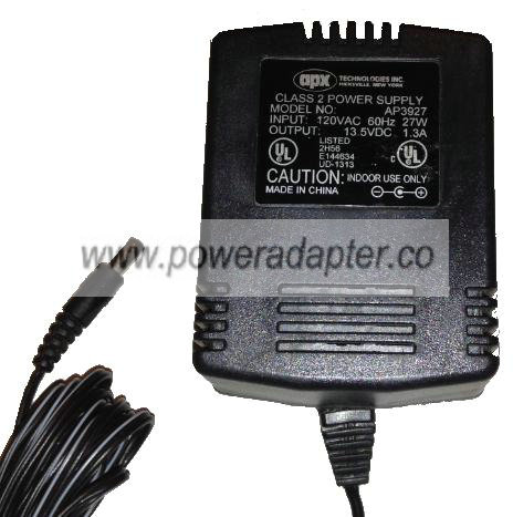 APX TECHNOLOGIES AP3927 AC ADAPTER 13.5VDC 1.3A NEW -( )- 2x5.5