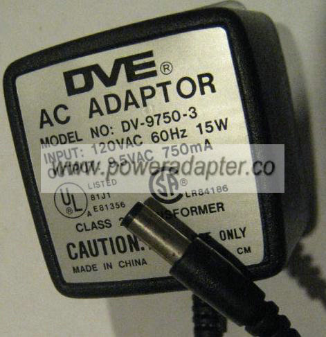 DVE DV-9750 AC ADAPTER 9.5VAC 750MA WALLMOUNT DIRECT PLUG IN