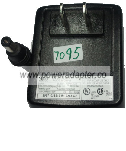 ASTEC DA7-3101A AC ADAPTER 5-8VDC 1.5A Used 2.5 x 5.4 x 11 mm St - Click Image to Close