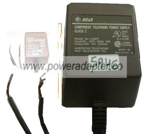 AT T 4000T AC ADAPTER 12V 200mA COMPONENT TELEPHONE POWER SUPPLY - Click Image to Close