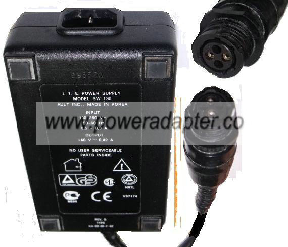 AULT SW 130 KA-00-00-F-02 AC ADAPTER 60Vdc 0.42A MEDICAL Power S - Click Image to Close