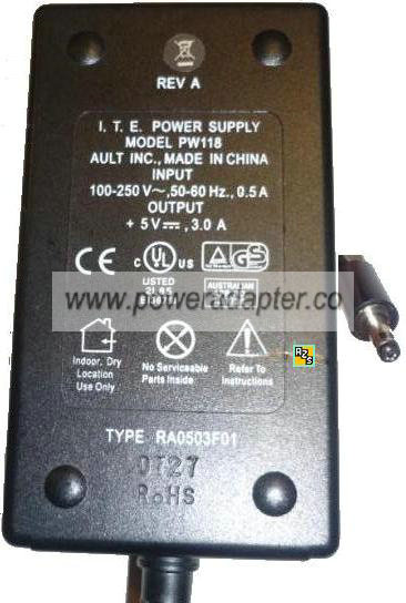 AULT PW118 AC ADAPTER 5V 3A I.T.E POWER SUPPLY - Click Image to Close