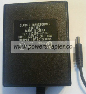 AULT T57-182200-A010G AC ADAPTER 18V 2200MA POWER SUPPLY - Click Image to Close