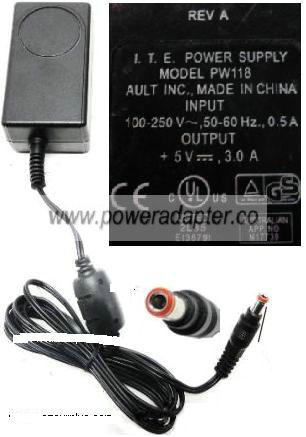AULT PW118 AC ADAPTER 5V 3A POWER SUPPLY TYPE RA0503F01 REV.A - Click Image to Close