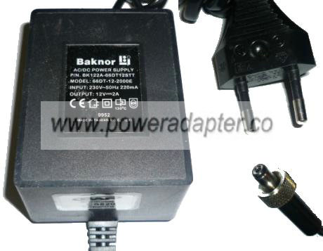 BAKNOR 66DT-12-2000E AC DC ADAPTER 12V 2A EUROPEAN POWER SUPPLY - Click Image to Close