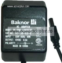 BAKNOR BK 1250-A9025E3P AC DC ADAPTER 12V 0.5A 10W POWER SUPPLY - Click Image to Close