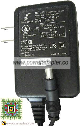 BE-WELL T94B022U AC ADAPTER 5VDC 3A Genuine SWITCHING AC ADAPTOR - Click Image to Close