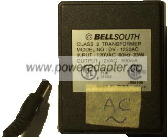 BELLSOUTH DV-1250AC AC ADAPTER 12VAC 500MA 23W POWER SUPPLY - Click Image to Close