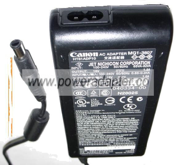 CANON MG1-3607 AC ADAPTER 16V 1.8A POWER SUPPLY - Click Image to Close