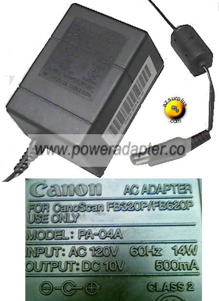 CANON PA-04A AC ADAPTER 9VDC CANOSCAN FB320P 700MA POWER SUPPLY - Click Image to Close