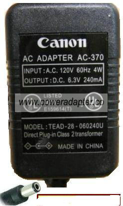 CANON TEAD-28-060240U AC ADAPTER 6.3VDC 240mA P23-DH CALCULATOR - Click Image to Close