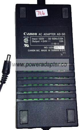 CANON AD-50 AC ADAPTER -( )- 24VDC 1.8A NEW 2x5.5mm STRAIGHT R - Click Image to Close