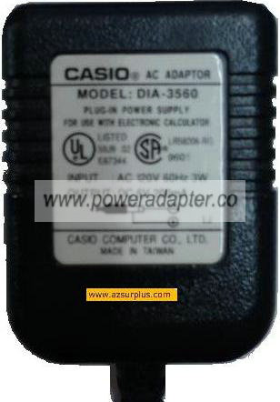 CASIO DIA-3560 AC ADAPTOR 6V 200mA PLUG IN POWER SUPPLY - Click Image to Close