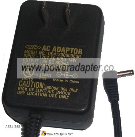 CHD UD4120060060G AC ADAPTER 6VDC 600mA 14W POWER SUPPLY - Click Image to Close
