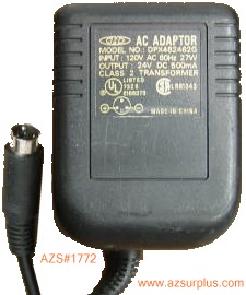 CHD DPX482462G AC ADAPTER 24VDC 0.5A 3Pin 9mm Mini din POWER SUP - Click Image to Close