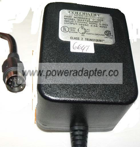 COLORADO WA2T2500NCT AC ADAPTER 16VAC 2.5A Used 5 Pin Din Class - Click Image to Close