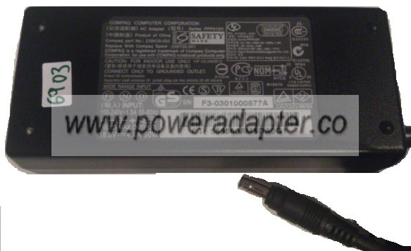 COMPAQ PPP012H AC ADAPTER 18.5VDC 4.9A -( )- 1.8x4.7mm