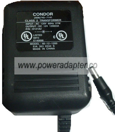 CONDOR 48-12-1200 AC ADAPTER 12VDC 1200mA NEW 2.5x5.5x11.4mm - Click Image to Close