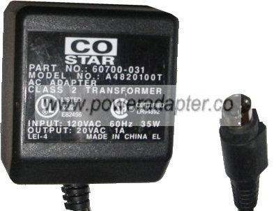 CO STAR A4820100T AC ADAPTER 20V AC 1A 35W POWER SUPPLY