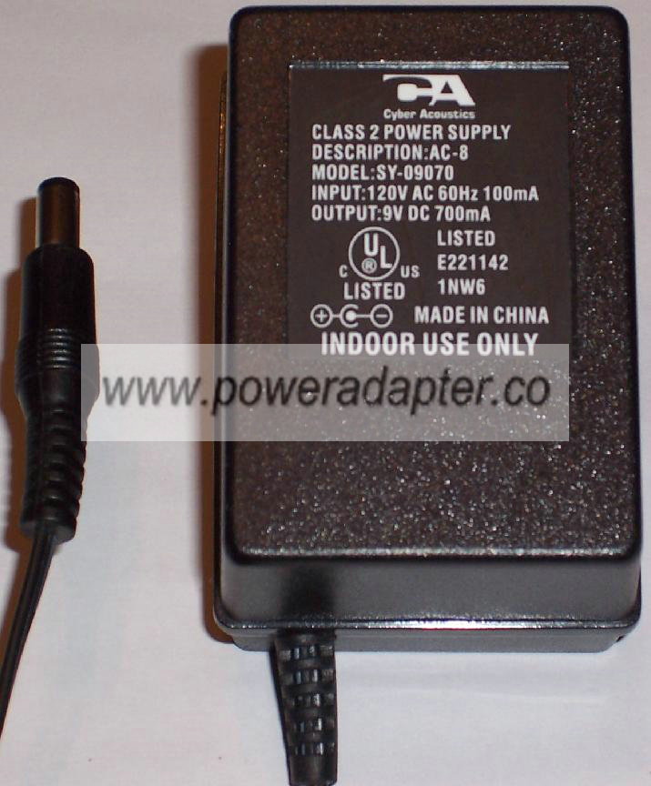 CYBER ACOUSTICS SY-09070 AC ADAPTER 9VDC 700mA POWER SUPPLY