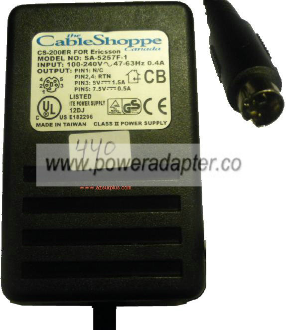 THE CABLE SHOPPE SA-5237F-11 AC Adapter 7Vdc .35A 3.3Vdc 2A 4Pin - Click Image to Close