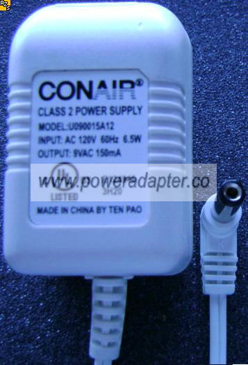 Conair U090015A12 AC Adapter 9VAC 150mA LINEAR POWER SUPPLY - Click Image to Close