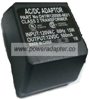 D41W120500-M2/1 AC ADAPTER 12VDC 500mA NEW POWER SUPPLY 120V