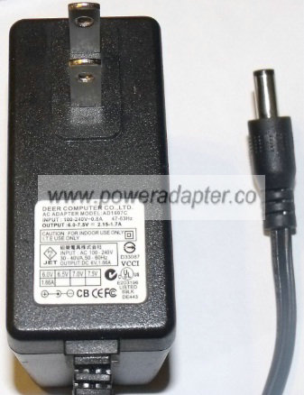 DEER COMPUTER AD1607C AC ADAPTER 6-7.5V 2.15-1.7A POWER SUPPLY - Click Image to Close