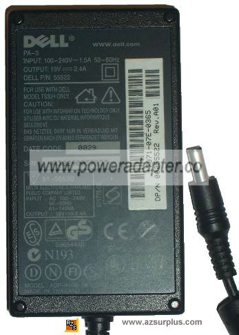 DELL PA-3 AC DC ADAPTER 19V 2.4A POWER SUPPLY