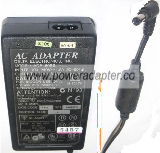 DELTA ADP-60BB AC DC ADAPTER 19V 3.16A LAPTOP POWER SUPPLY
