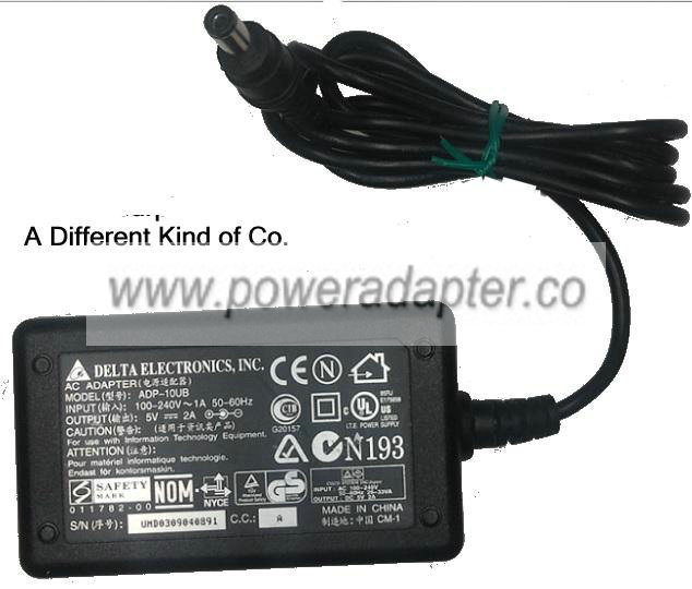 DELTA ELECTRONICS ADP-10UB AC ADAPTER 5V 2A Used -( )- 3.3x5.5mm - Click Image to Close