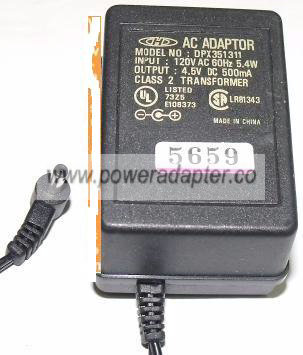 DPX351311 AC ADAPTER 4.5V DC 500mA PLUG IN POWER SUPPLY - Click Image to Close