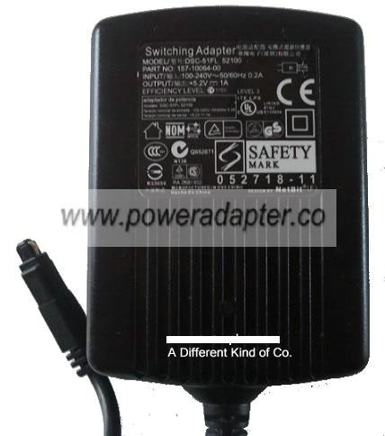 NETBIT DSC-51FL 52100 AC ADAPTER 5V 1A SWITCHING POWER SUPPLY - Click Image to Close