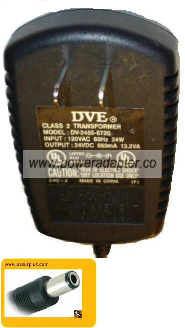 DVE DV-2455-5720 AC ADAPTER 24VDC 550mA 13.2VA 24W Class 2 Trans - Click Image to Close
