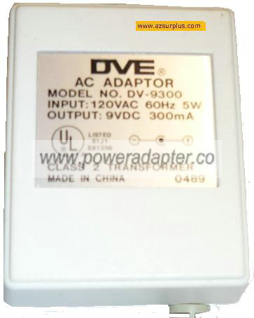 DVE DV-9300 AC ADAPTER 9V 300mA POWER SUPPLY CLASS 2 TRANSFORMER