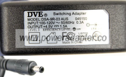 DVE DSA-9R-03 AUS 045150 AC ADAPTER 4.5VDC 1.5A -( )- NEW