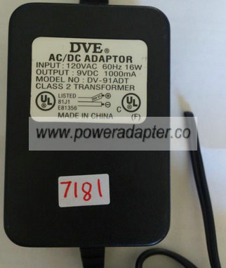 DVE DV-91ADT AC ADAPTER 9VDC 1000mA NEW CUT WIRE POWER SUPPLY - Click Image to Close