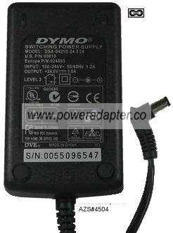 DYMO DSA-041S-24 2 24 AC Adapter 24VDC 1A DVE Power Supply Prin - Click Image to Close