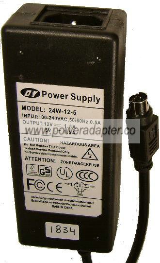 DY 24W-12-5 AC DC Adapter 5V 12V 1.5A 6Pin Mini Din DUAL VOLTAGE - Click Image to Close