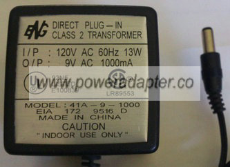 ENG 41A-9-1000 AC ADAPTER 9V 1000mA NEW 2.5x5.5x12mm - Click Image to Close