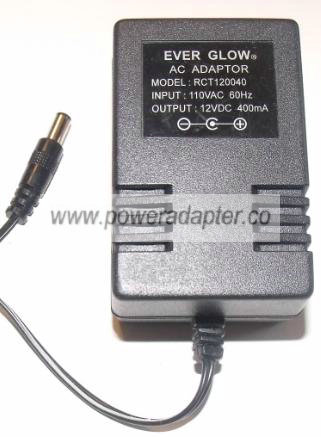 EVER GLOW RCT120040 AC ADAPTER 12VDC 400mA NEW