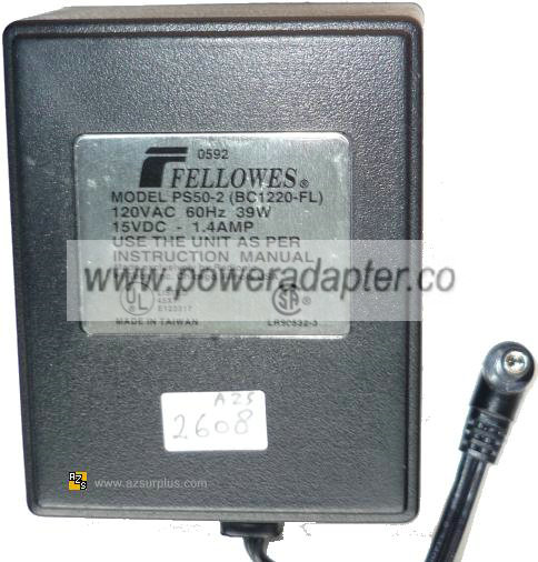 FELLOWES PS52-2 BC1220-FL AC ADAPTER 15VDC 1.4A Linear POWER SUP