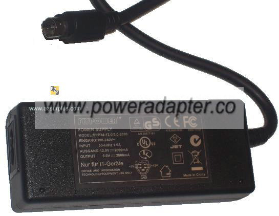 FLYPOWER SPP34-12.0/5.0-2000 AC ADAPTER 5V 12VDC 2000mA 4Pins