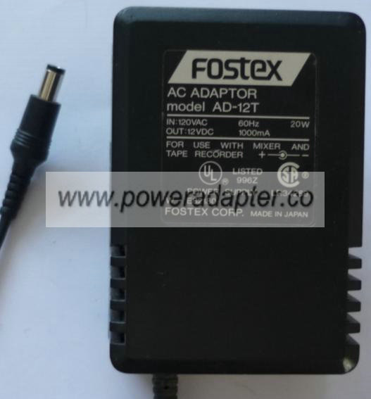 FOSTEX AD-12T AC ADAPTER 12VAC 1000mA POWER SUPPLY FOR MIXER AND