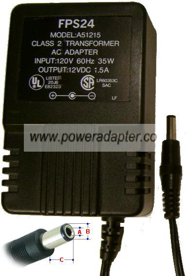 FPS24 A51215 AC ADAPTER 12VDC 1.5A Power Supply Class 2 Transfo - Click Image to Close