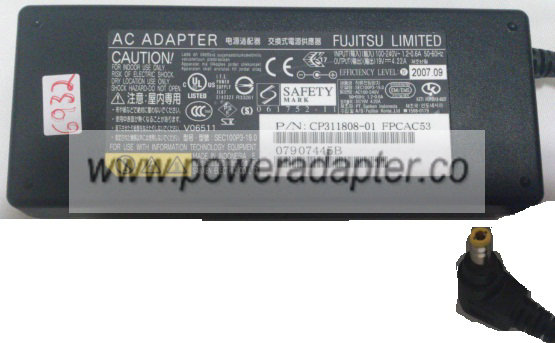FUJITSU CP311808-01 AC ADAPTER 19VDC 4.22A NEW 2.5x5.5mm -( ) 9 - Click Image to Close